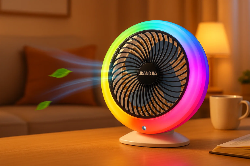 Настільний вентилятор з підсвіткою Mini fan VU-04 &bull; Міні-вентилятор з батареєю 1200 мАг, LED-підсвіткою та 3 режимами обдування 55311 фото
