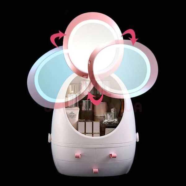 Органайзер для косметики "Яйцо" с зеркалом с LED подсветкой Бокс для хранения косметики 35х28х18см 51151/7 фото