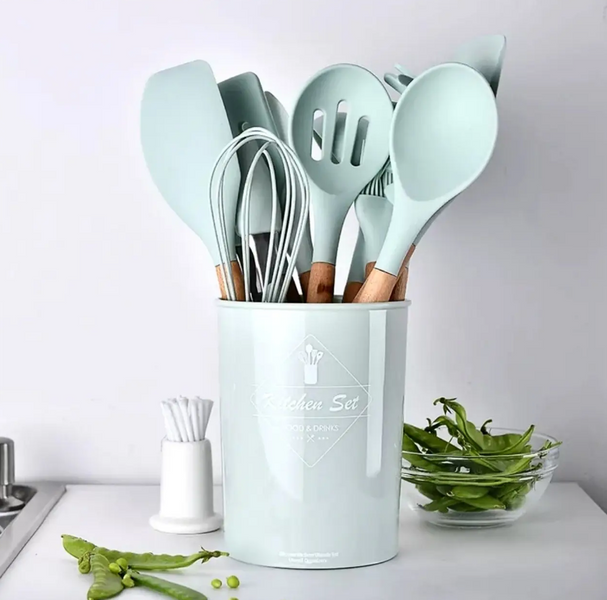 Набір кухонного приладдя Kitchen Set, 12 предметів ∙ Силіконові аксесуари для кухні з підставкою 52196 фото