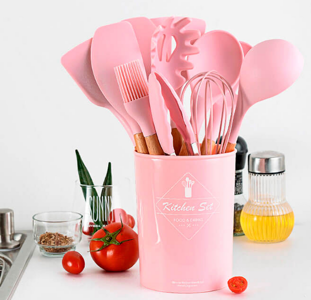 Набір кухонного приладдя Kitchen Set, 12 предметів ∙ Силіконові аксесуари для кухні з підставкою 52196 фото