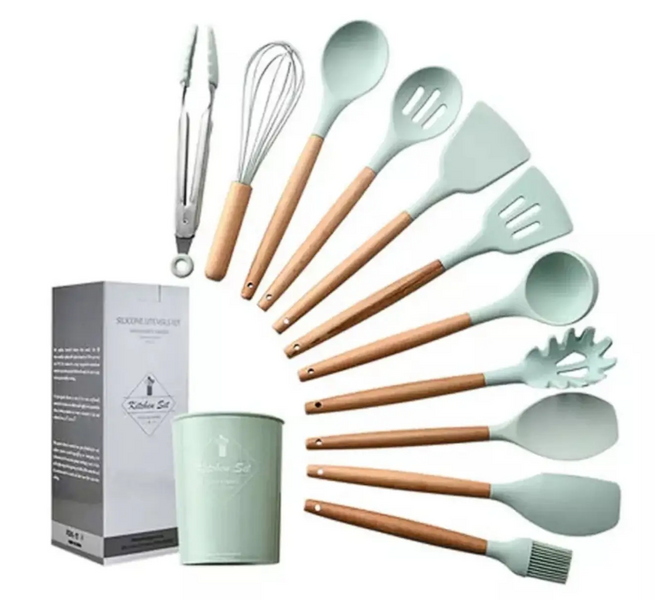 Набір кухонного приладдя Kitchen Set, 12 предметів ∙ Силіконові аксесуари для кухні з підставкою 52196 фото